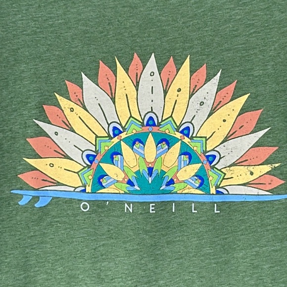 O’Neill Surf Swim Clothing Green with Sun & Surfboard Graphic T-Shirt - Picture 2 of 4